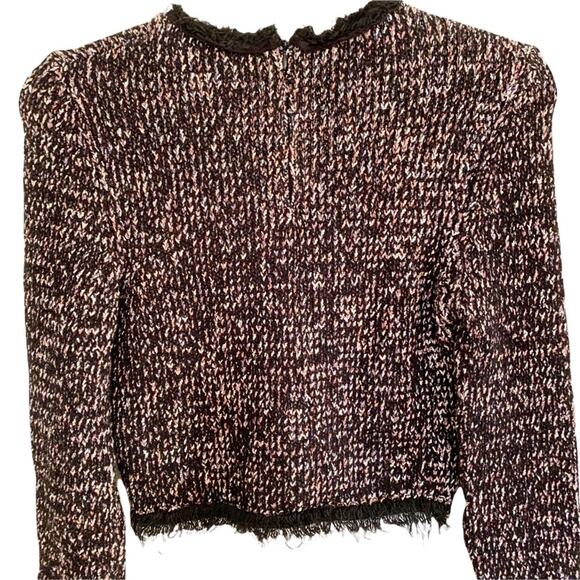 Zara Knit Black Pink Boucle Fringe Bow Neck Sweater Large Bloggers Fav - Picture 3 of 6